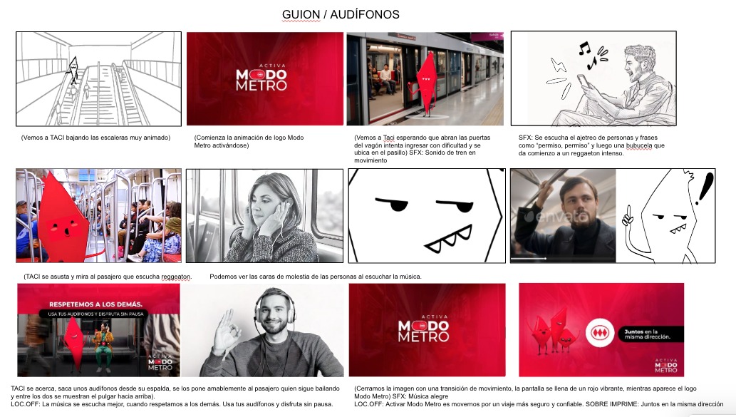 Storyboard de Audífonos, desarrollado por Cine1 desde el guion literario de Land